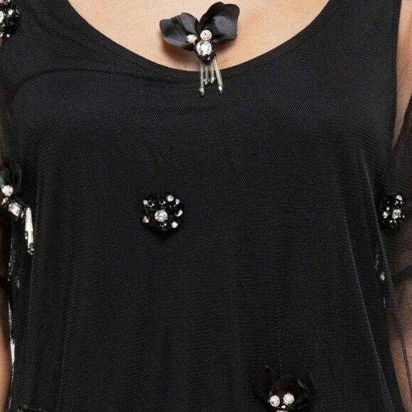 POL Sheer Mesh Two-fer Tulle Tunic Top Black Women's‎ Size S - Picture 9 of 9